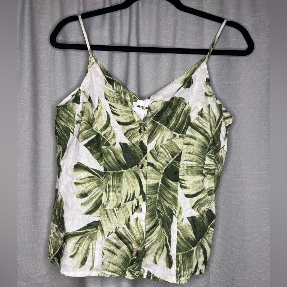 H&M Button Down Palm Leaves Tank Top Size S